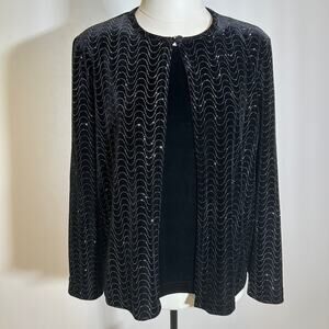 Vintage N Touch Black Velvet Metallic Sparkle Cardigan Top Womens Petite Size PS